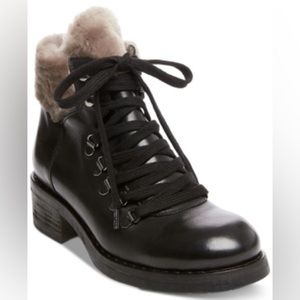 STEVEN by Steve Madden Women's Paloma Black Lace-Up Fur Booties